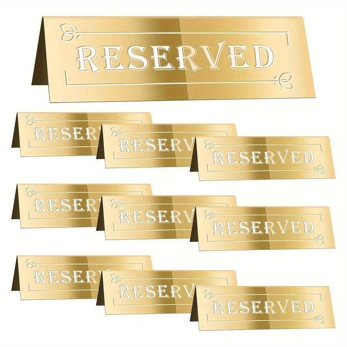 10pcs Elegant Golden Acrylic "Reserved" Table Signs - Waterproof, Double-Sided with Decorative Arrows, Perfect for Weddings, Parties, Restaurants & Meetings