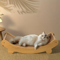 Whisker Wonders Linen-Covered Wooden Cat Lounger