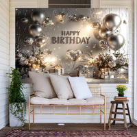 1 Piece, Happy Birthday Banner, Silvery And White Balloons And Gifts Birthday Party Celebration Decorations, 16 Years Old, 18 Years Old, 21 Years Old, 30 Years Old, 40 Years Old, 50 Years Old, 60 Years Old Birthday Party Univ