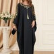 Plus Size Floral Pattern Tassel Decor Kaftan Dress, Elegant Crew Neck Batwing Sleeve Dress, Women's Plus Size Clothing