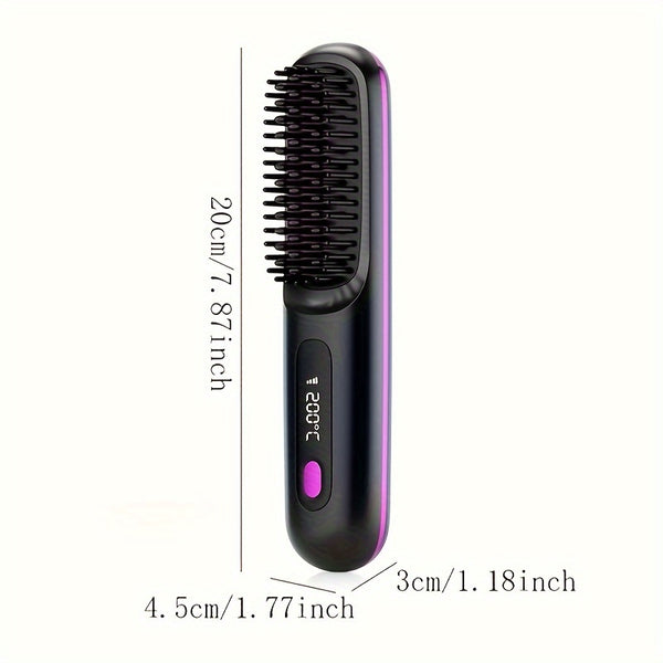 Portable&cordless straight hair comb, rapid heating, constant temperature anti-hot design, negative ion technology, intelligent digital display, USB charging, delicate and lightweight, very suitable for home and travel use, i