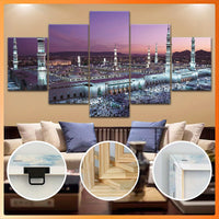 Mosque Landscape Canvas Wall Art Set, Wood Framed Ink Print Posters - 5pcs
