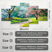 Frame Spring Tree Scenery Canvas Poster, Five Panel Scene Art