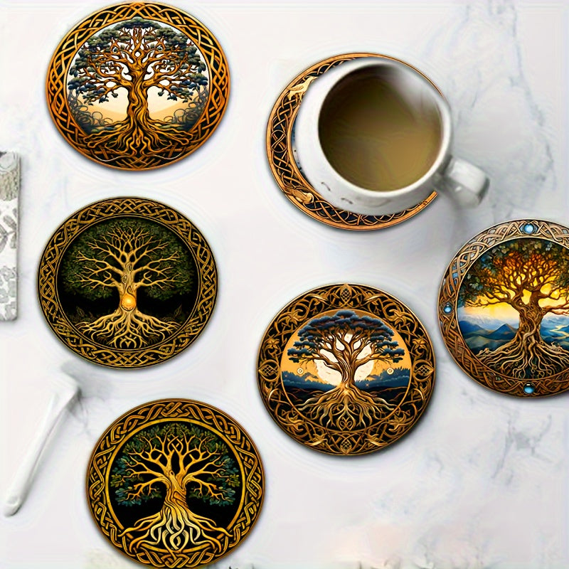 Tree of Life Wooden Coaster Set - 6pcs