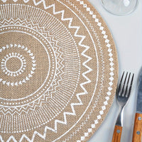 4/6/8pcs Bohemian Jute Placemats Set, Non-Slip Round Dining Table Mats for Kitchen, Wedding, Home Decor, Christmas Party Table Decoration, Handwoven Tissue Cover, Washable