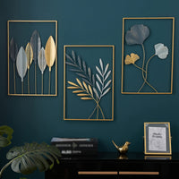 Colorful Leaf Metal Wall Art - Nordic Luxe Iron Plant Decor - 3pcs Set
