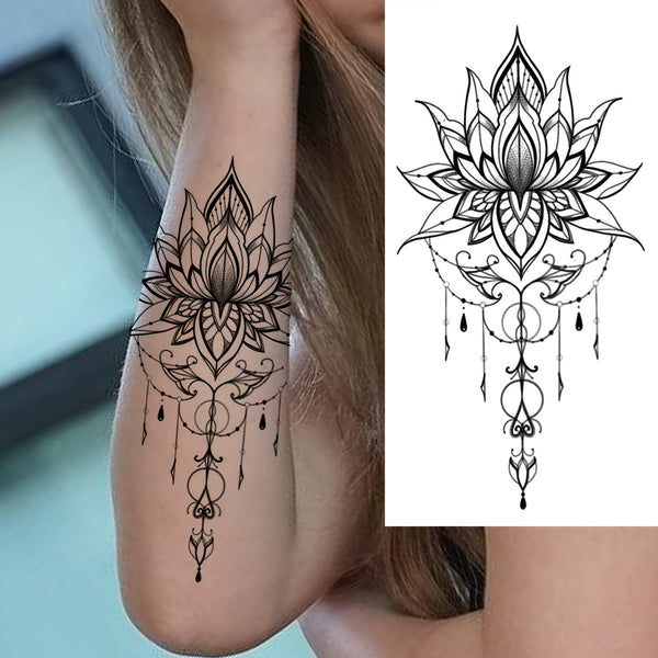 Lotus Henna Temporary Tattoo - Body Art Stickers
