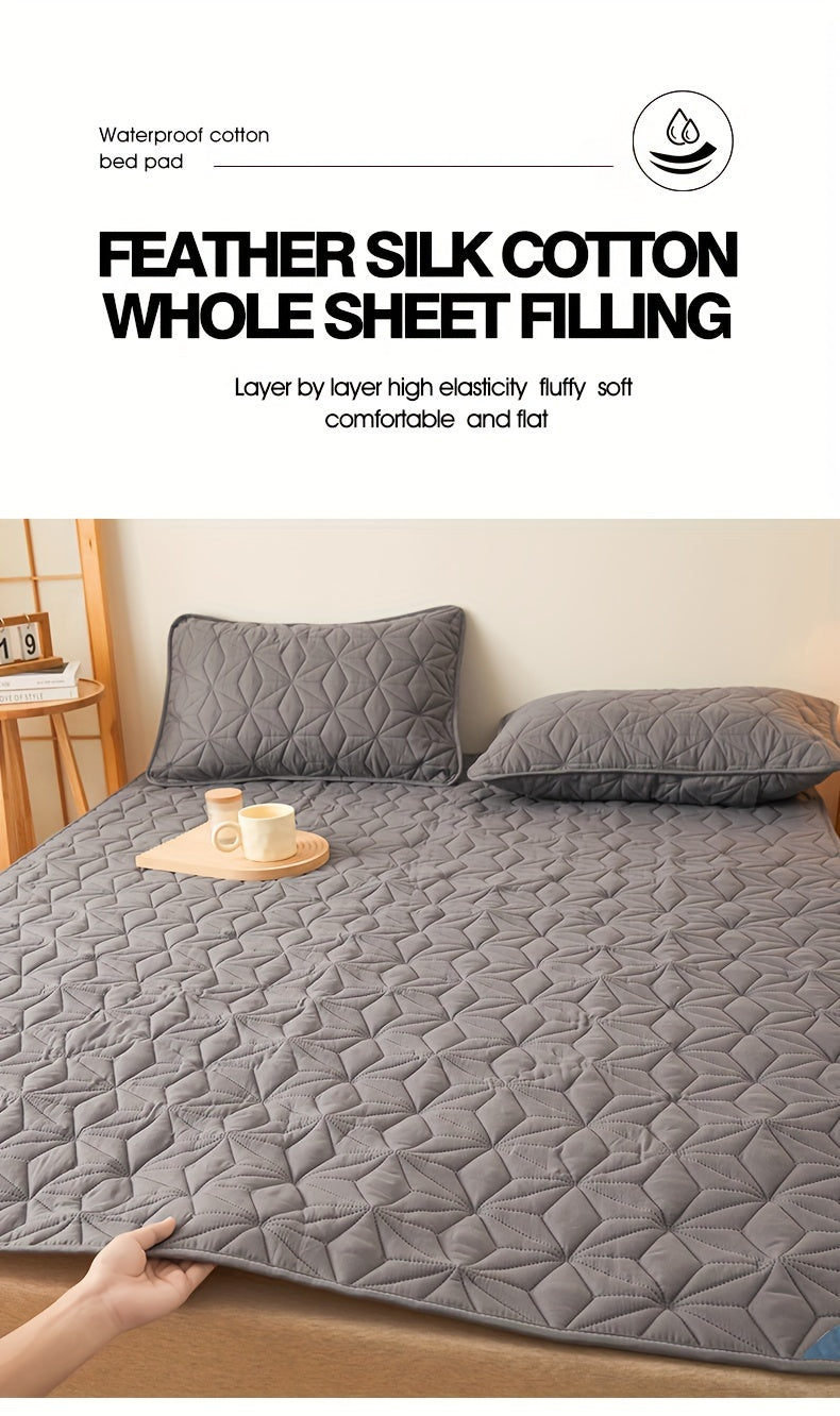 1pc Waterproof Mattress Pad Set, Dust & Stain Resistant, Soft Comfortable Bedding, Machine Washable, Polyester 100%, Polyurethane 100%, Woven, Active Printing, Ultrasonic Embossed, <3cm Thick, 80-85g Fabric Weight