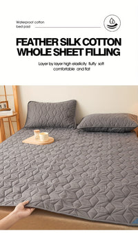 1pc Waterproof Mattress Pad Set, Dust & Stain Resistant, Soft Comfortable Bedding, Machine Washable, Polyester 100%, Polyurethane 100%, Woven, Active Printing, Ultrasonic Embossed, <3cm Thick, 80-85g Fabric Weight