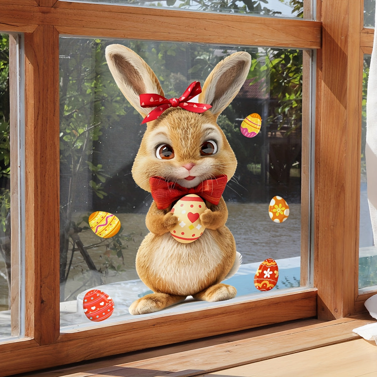 Easter Bunny & Egg Double-Sided Electrostatic Glass Window Cling