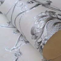 Elegant White Embossed Damask Wallpaper