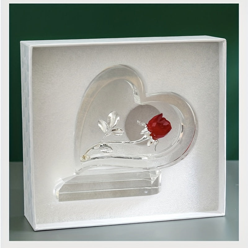 Crystal Red Rose Statue - Romantic Gift