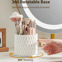 360° Rotating Makeup Brush Holder - Textured White Organizer