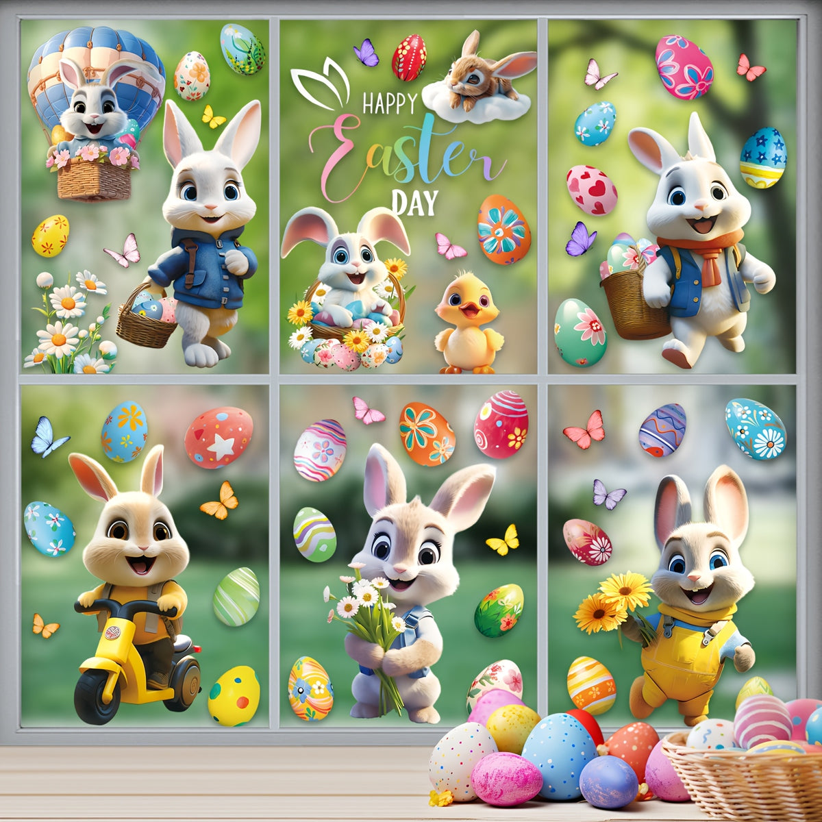 Happy Easter Window Clings - 9 Sheets /75pcs