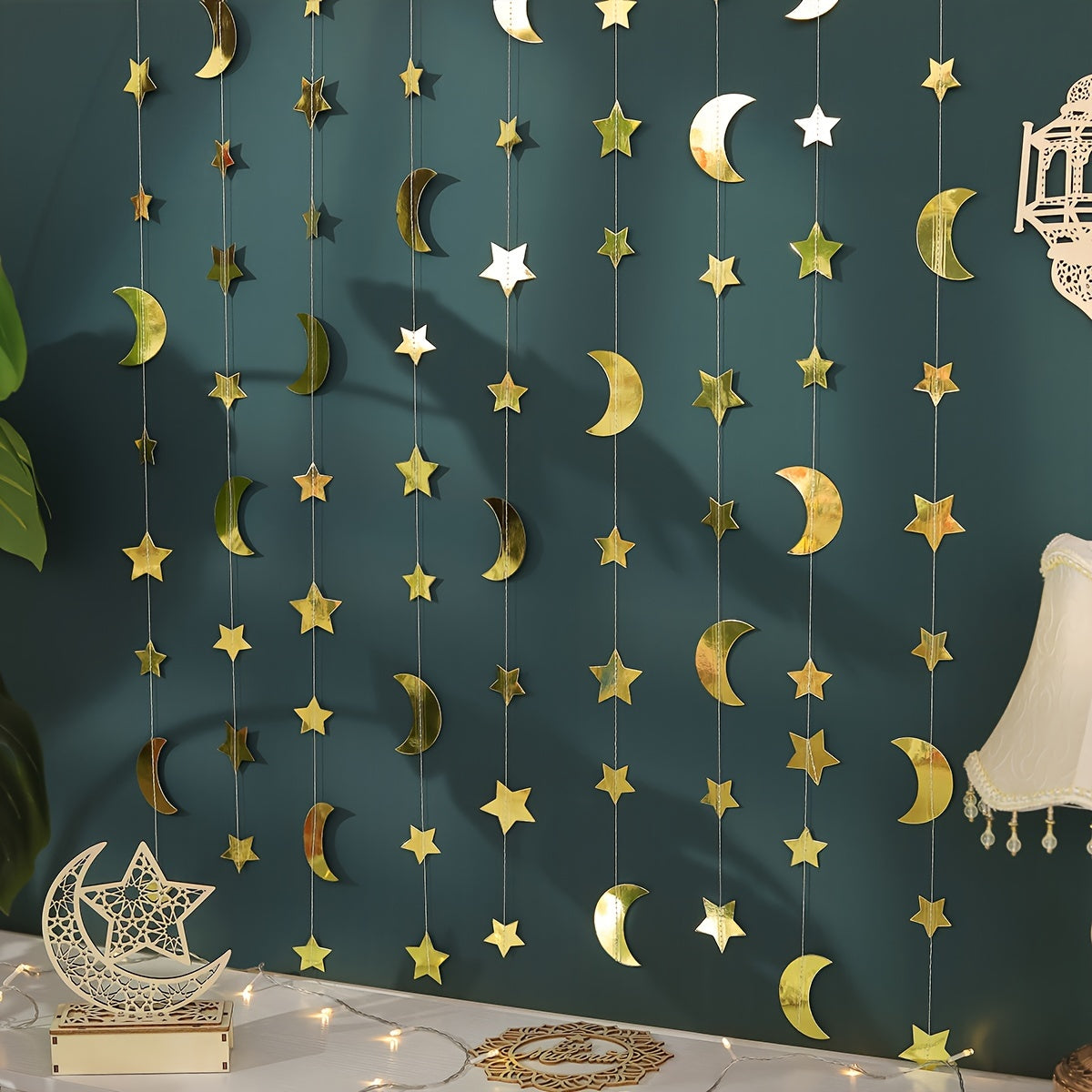 1pc 4m Ramadan Star Moon Pull Flower Pendant Pull Flag Party Decoration Scene Wall Arrangement