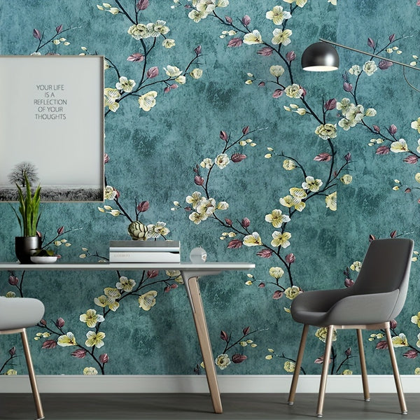 Vintage Style Emerald Floral Pattern PVC Wallpaper