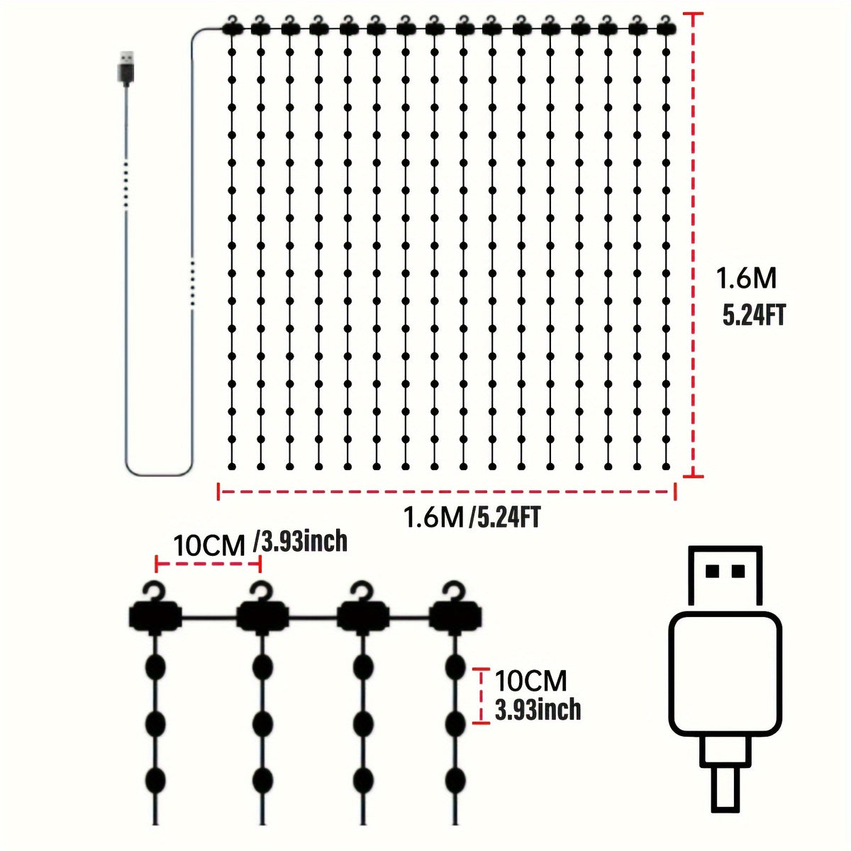 Smart LED Curtain Lights, 158.5cm x 158.5cm