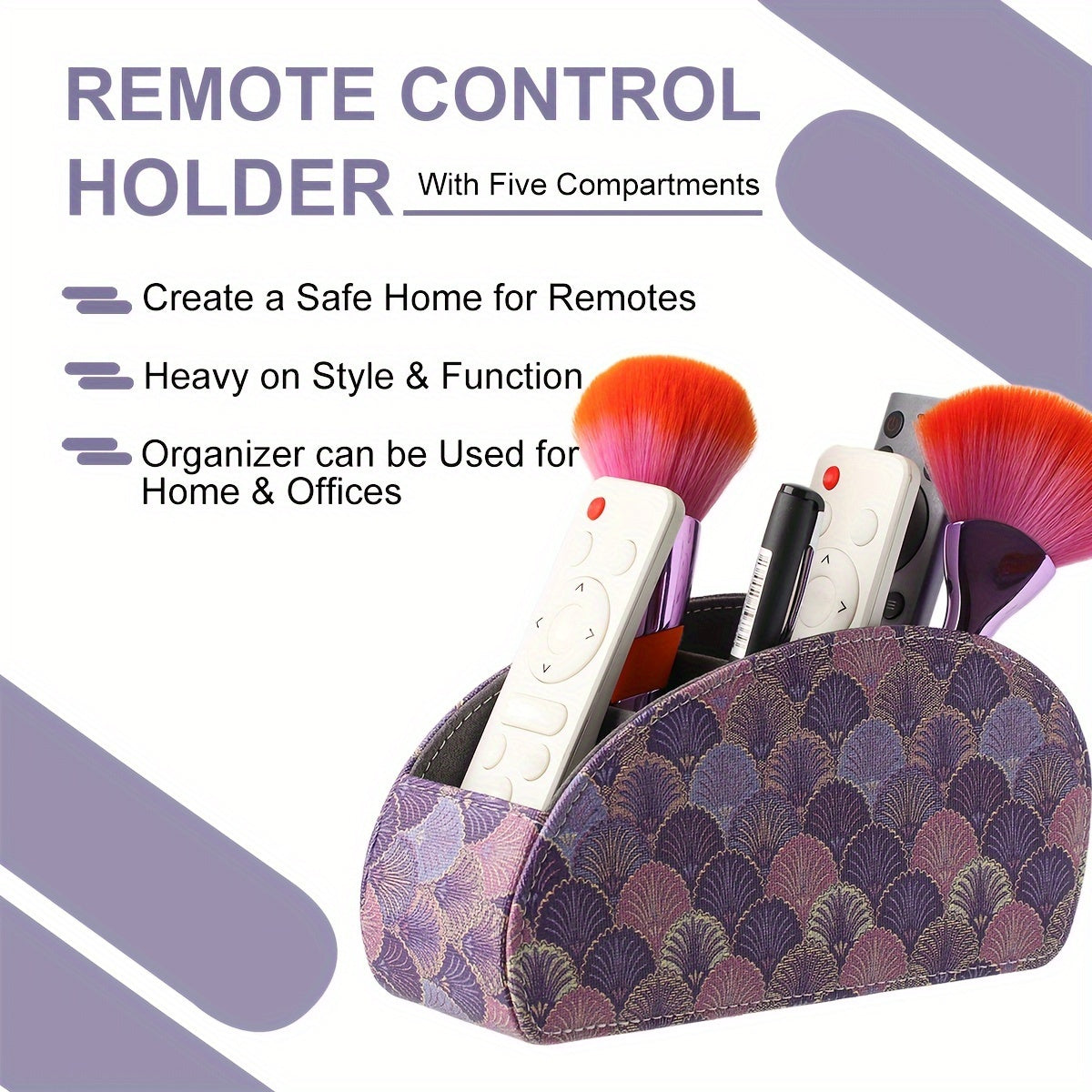 Remote Control Holder with 5 Compartments, Leather Desktop Caddy Storage Organizer