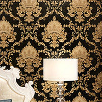 Luxury Black & Golden 3D Damask Embossed Wallpaper