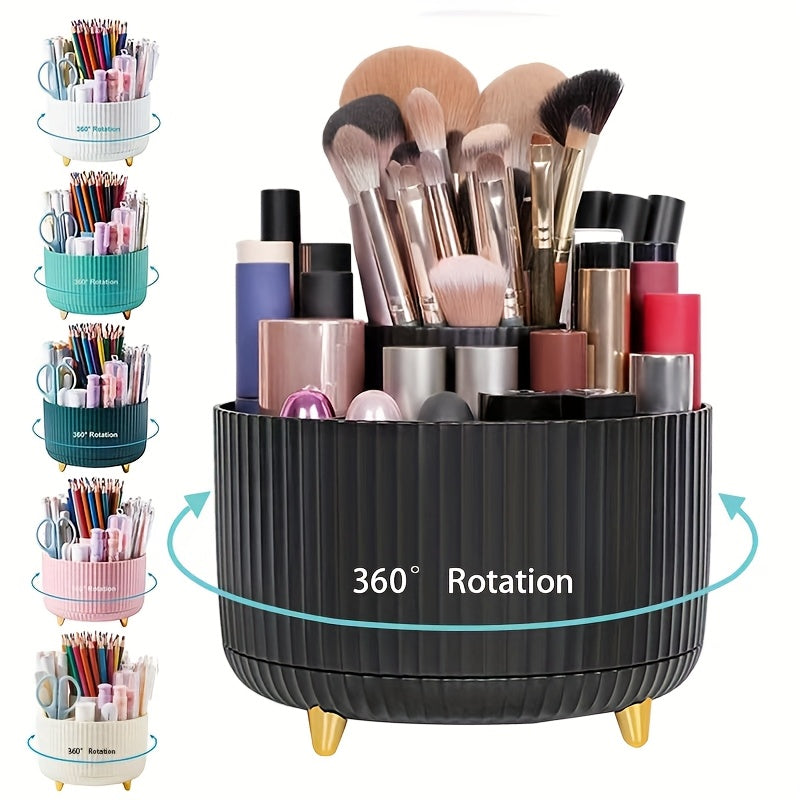 Luxury 360-Degree Rotating Makeup Organizer with 5 Compartments - Hypoallergenic, Durable Plastic Storage for Brushes, Lipsticks & More - Easy Install, Polished Finish