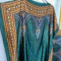 Print Boat Neck Abaya, Elegant Short Batwing Sleeve Loose Dress With Scarf For Spring & Summer, Women'S Clothing