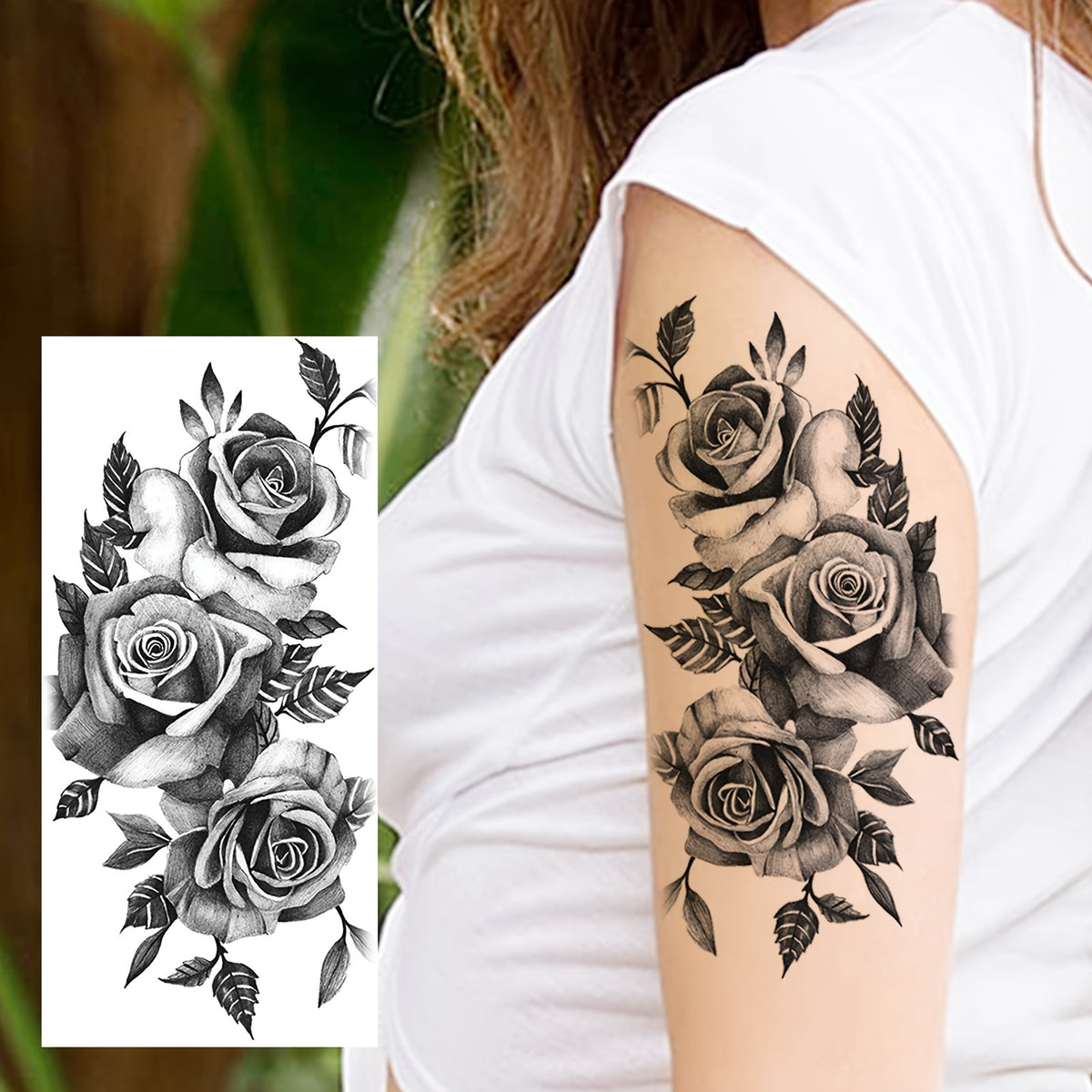 Realistic Sketches of Peony Roses - 36 Temporary Tattoos