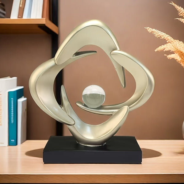 Luxury Resin Art Sculpture with Blue & Golden Glossy Finish – Elegant Abstract Design for Living Room, Wine Cabinet, TV Stand, or Office Decor