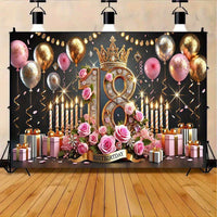 Elegant 18th Birthday Celebration Banner, Polyester - 243.84x182.88cm