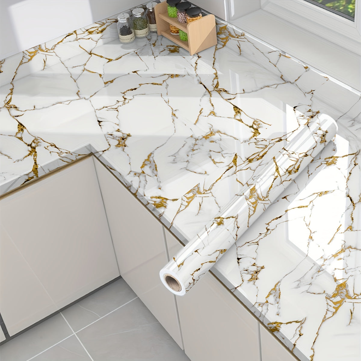 Self-Adhesive Marble Look Kitchen Wallpaper