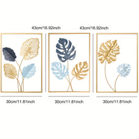 Colorful Leaf Metal Wall Art - Nordic Luxe Iron Plant Decor - 3pcs Set