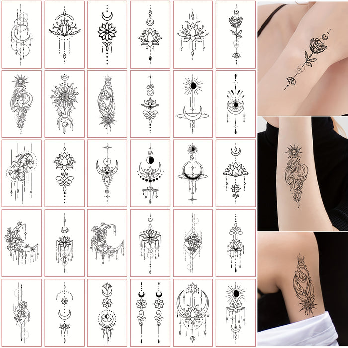 Hand Moon Flower Hannah Pattern Temporary Tattoo Stickers - 30pcs