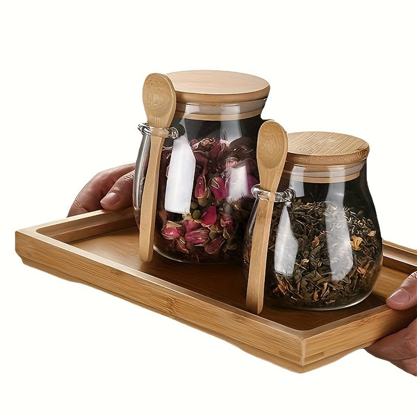 Jar + Spoon 2pcs Set: Sealed Glass Storage Jar with Spoon - Perfect for Coffee, Sugar, Tea, Salt, Candy and Spices | Ideal Kitchen Organizer for Home, Restaurant and Food Truck