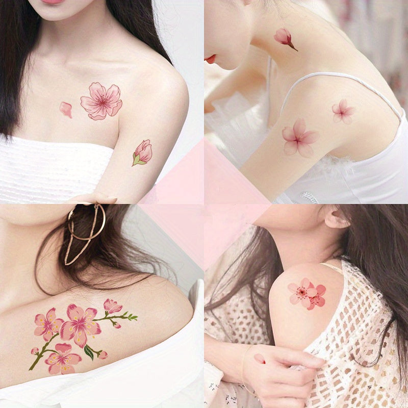 Pink Cherry Blossom Tattoos - Waterproof, Realistic Floral Stickers - 30pcs