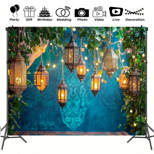 Moroccan Lanterns Polyester Backdrop Banner, 100% Polyester Fabric, No Electricity Required, Versatile Indoor & Outdoor Party Decoration, with Festive Moroccan Design for Photography, Photo Studio, Live Streaming, Ramadan Mub