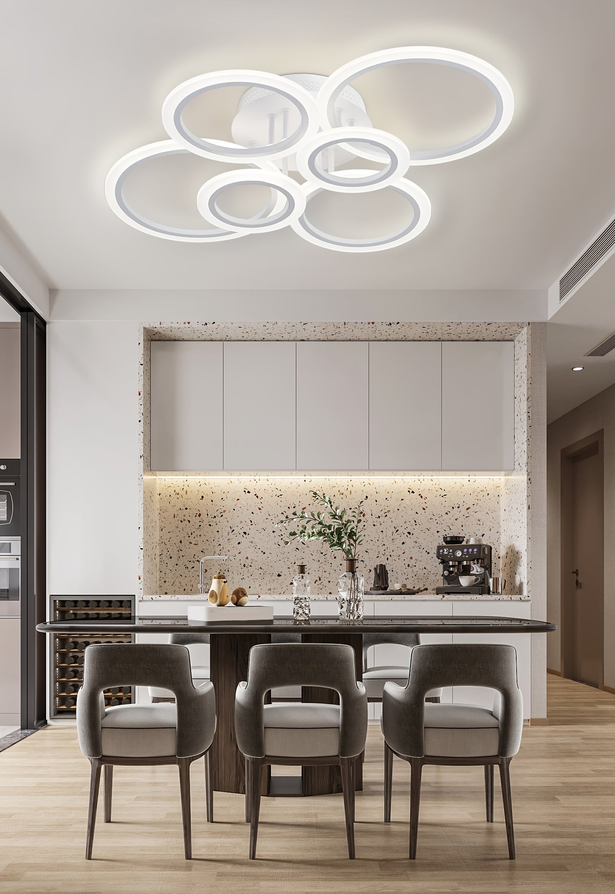 LED Ceiling Light Fixture, 6 Rings Flush Mount Ceiling Light Dimmable 78.74cm 75W Remote Control Dimmable 3000K-6500K, for Living Room, Kitchen, Bedroom, Office, IH-YH4