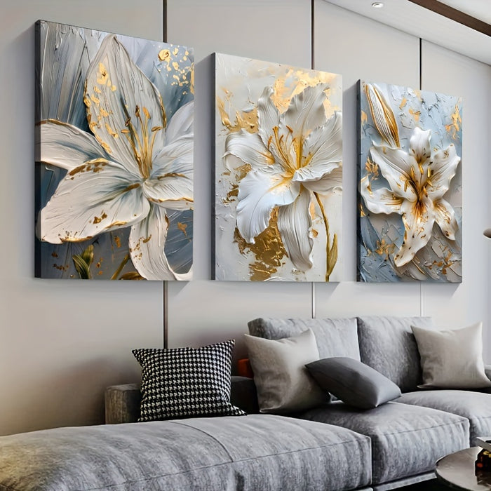 Scandinavian Floral Wall Art Set - Modern Abstract Canvas Prints - 3pcs