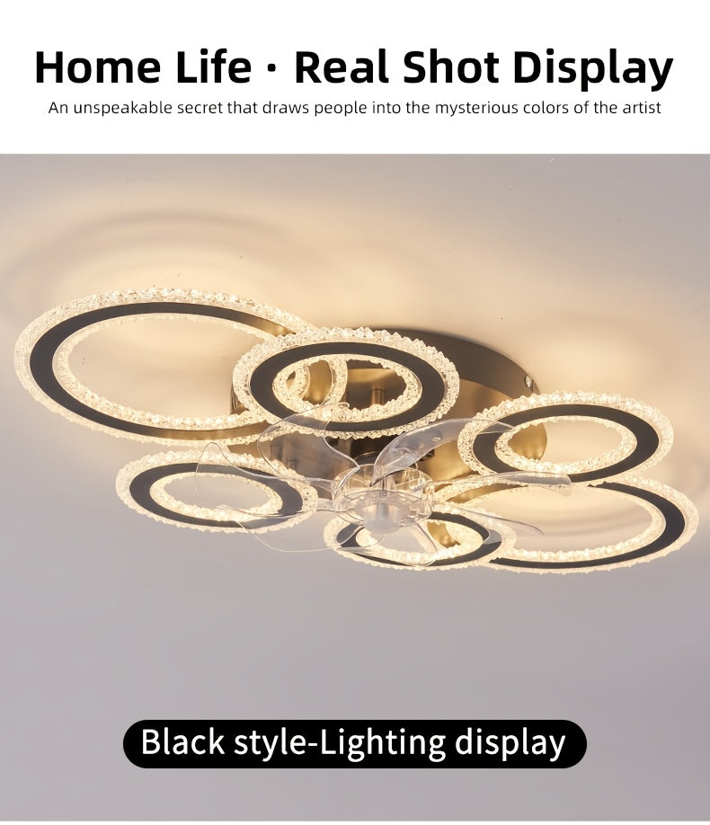 Modern Adjustable Ceiling Fan Light with Remote Control - 6 Brightness Levels, ABS/Acrylic/Metal Design, Mold-Resistant, Ideal for Living Room, Office, Bedroom, Kitchen, Fan for Bedroom, Perfect for Christmas Gifts, Holiday O