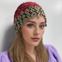 Elegant Jacquard Polyester Headscarf with Pearl Embellishments