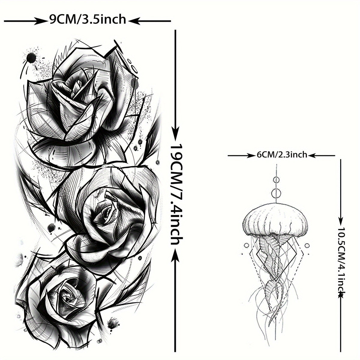 Realistic Sketches of Peony Roses - 36 Temporary Tattoos