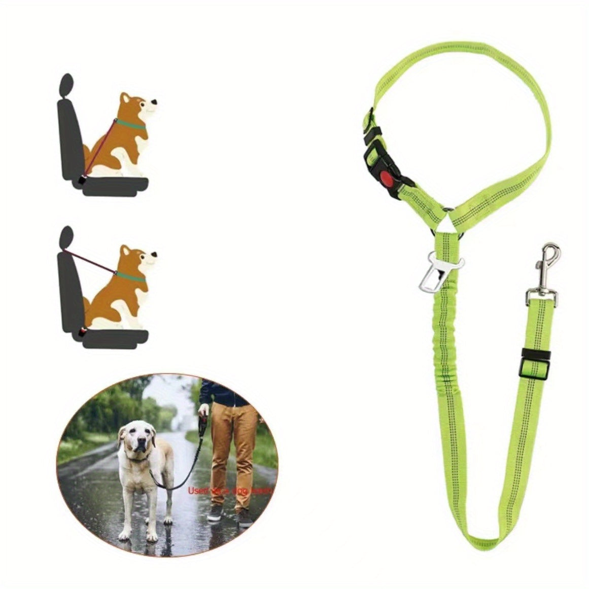 Adjustable 2-in-1 Pet Car Seat Belt & Harness - Durable Polyester, Hand-Washable