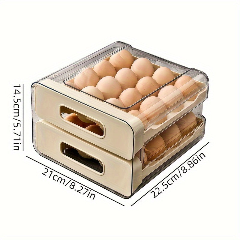 Large 32-Grid Transparent Double-Layer Egg Storage Box with Drawer