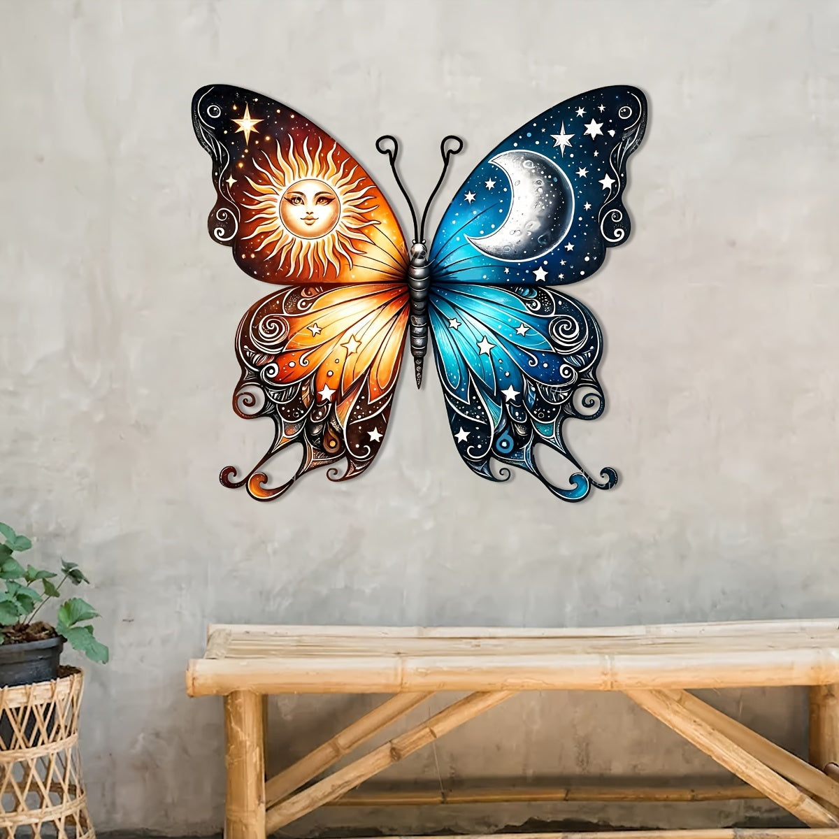 Butterfly Sun and Moon Metal Garden Sign