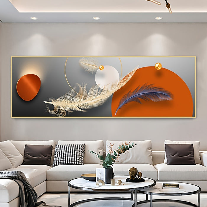 Golden Feathers Orange Circle Canvas Painting