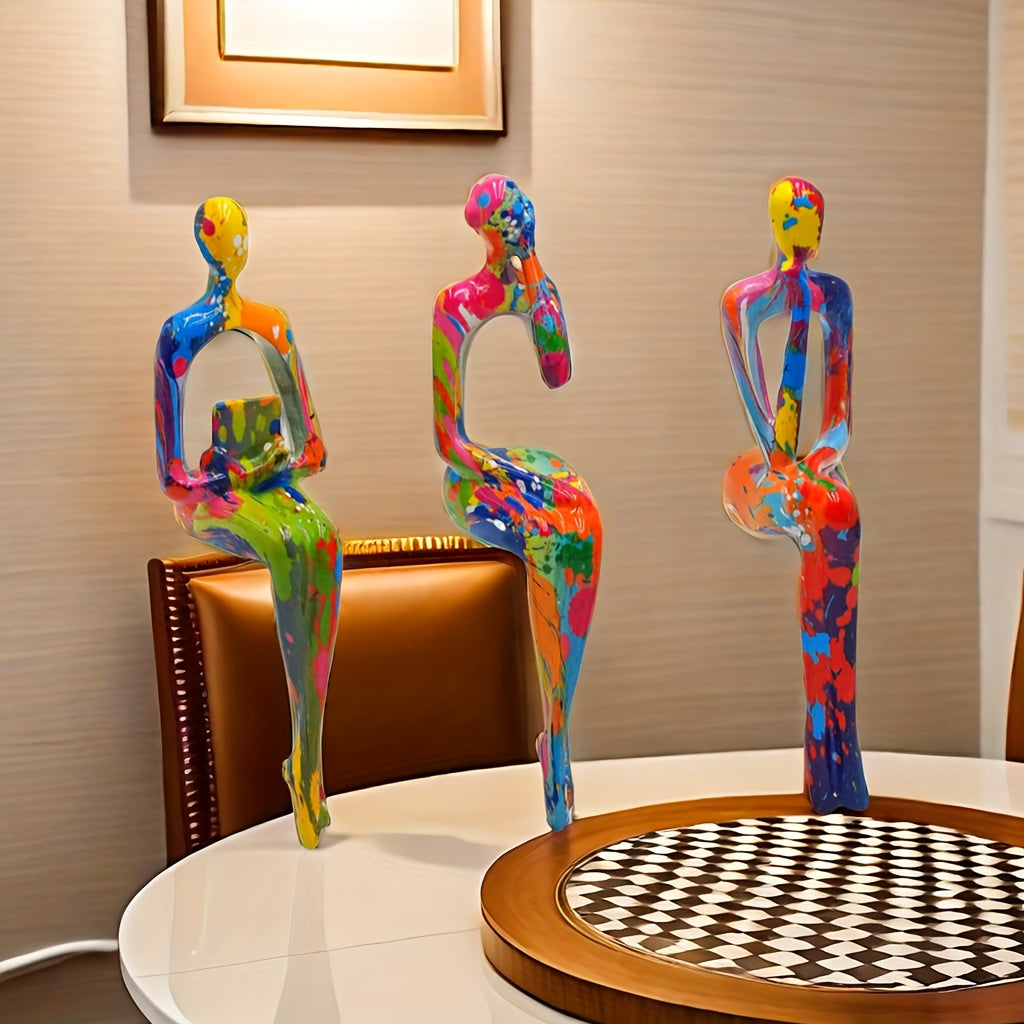 Modern Resin Abstract Figures Set, Multi-Pose Sitting Design - 3pcs