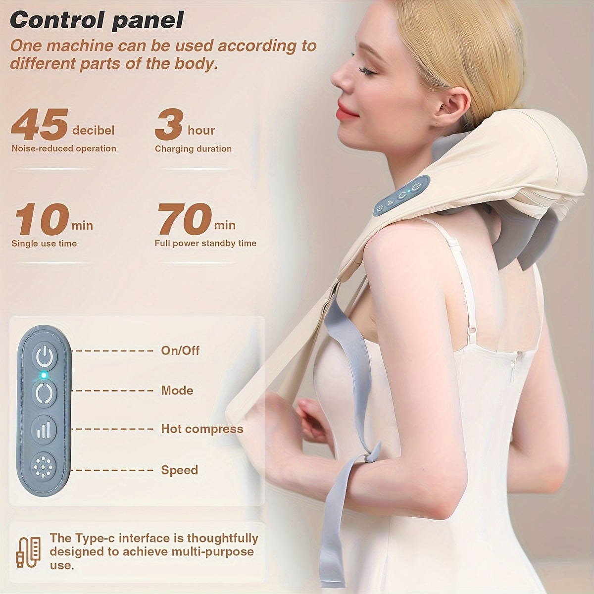 Electric Massager with Heat Pack, Wireless Neck & Shoulder Kneading Pillow