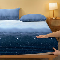Starry Night Brushed Fitted Sheet - Soft, Breathable Polyester Bedding for Bedroom & Guest Room, Deep Pocket Design, Machine Washable