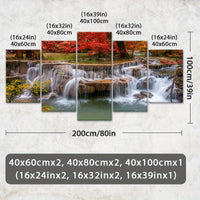 Wooden Framed Canvas, Jungle And Stream Theme Poster - 5pcs