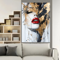 Large Modern Golden Abstract Portrait Canvas Wall Art