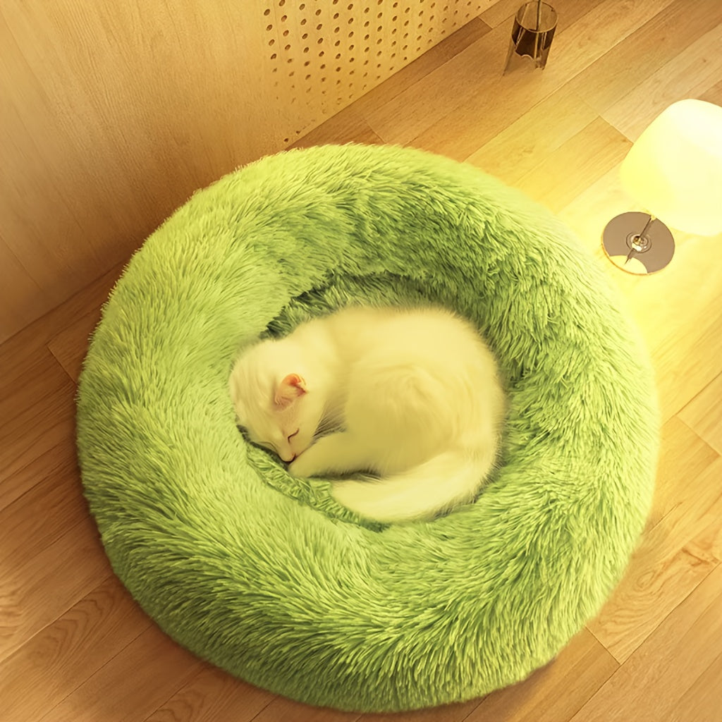 Cozy All-Season Cat Bed with Non-Slip Bottom, Round Polyester