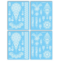 White Henna Temporary Tattoos - Lace Mandala Designs - 4 Sheets